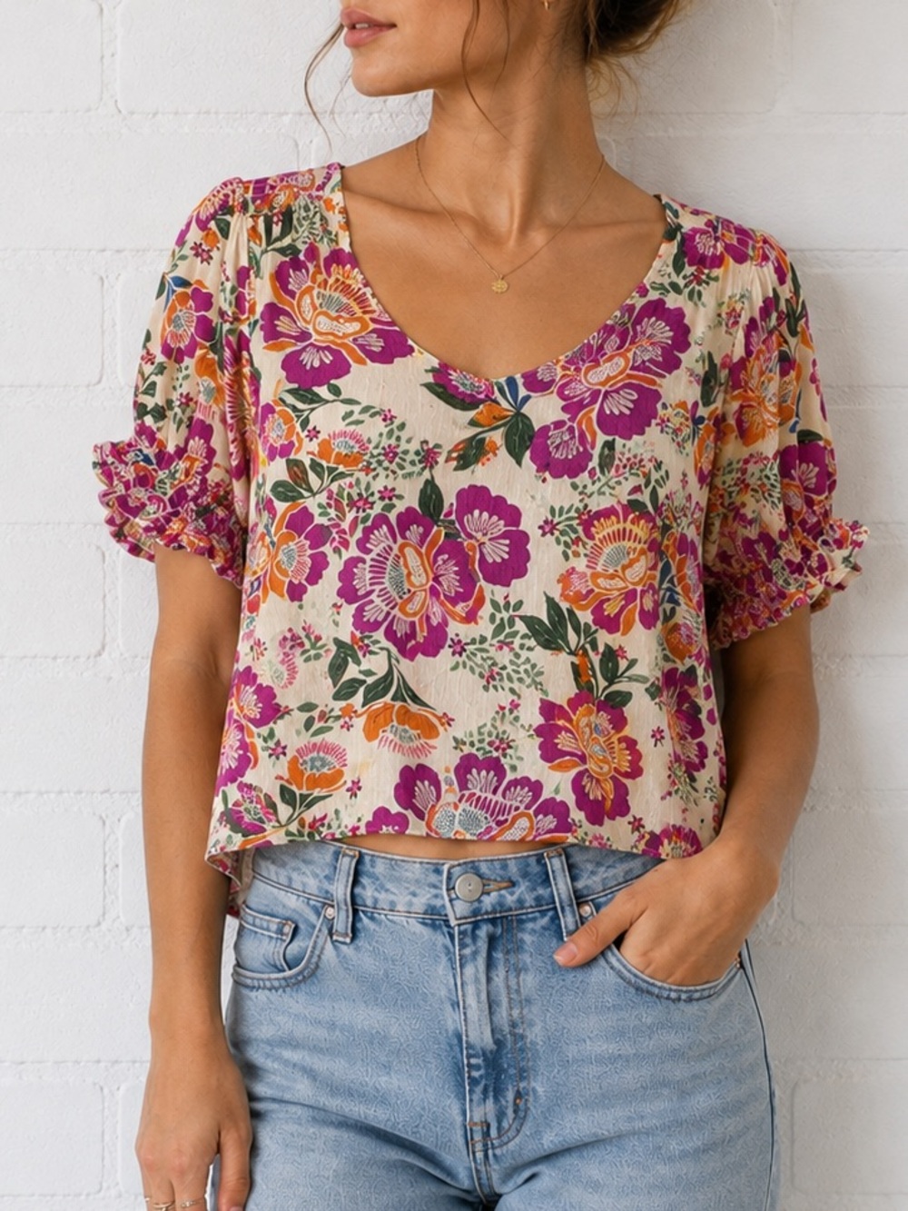 Atelier Nicole Miller Floral Crop Top S Cottagecore Coquette Romantic Fairycore